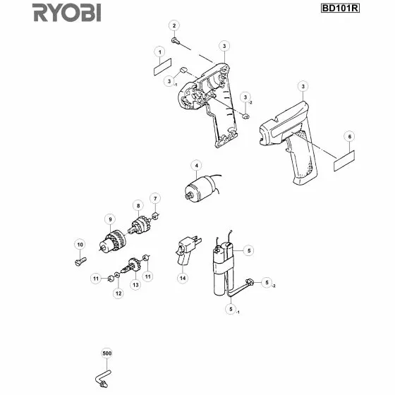 Ryobi BD101R Spare Parts List Type: 1000082720
